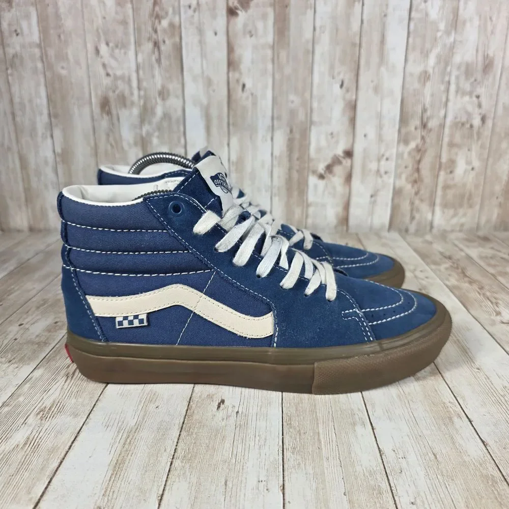Vans Sk8-Hi Pro Skateboarding Shoes‎ Blue Suede Gum Sole Size 8